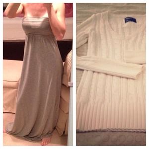 Gray maxi dress and white sweater bundle