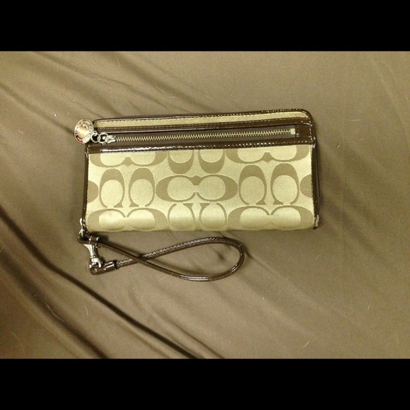 Brown Authentic Coach Signature Checkbook Wallet