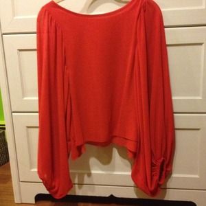 Red light weight blouse with bell sleeves