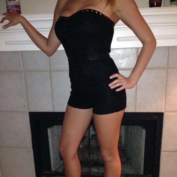 Black leather & lace romper