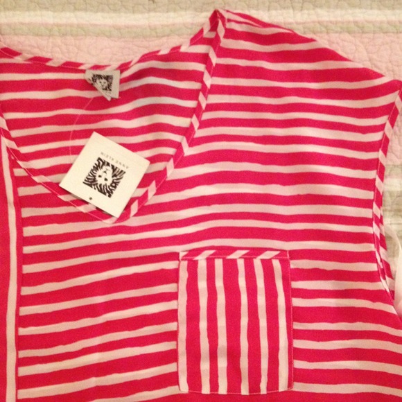 Anne Klein pink and white stripe top - Picture 2 of 3