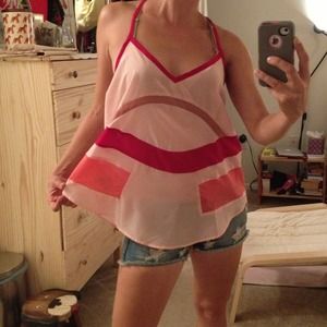 Abstract pink, red and orange top