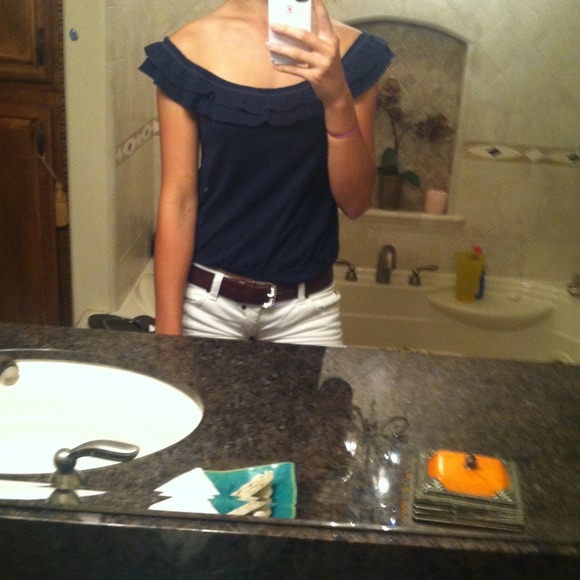 Navy blue shirt with ruffle - Picture 1 of 1