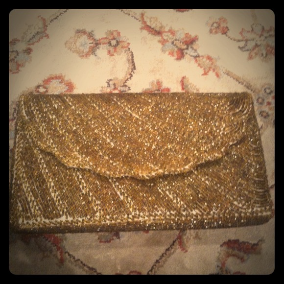 Gold beaded clutch SOLD
