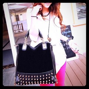 Studded handbag in blue & black