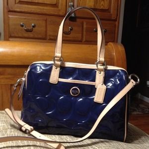 Coach Embossed Patent Navy Satchel