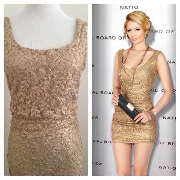 **SOLD** Tight Fitting Gold Lace Dress