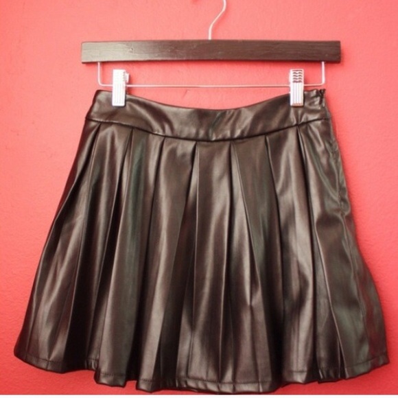 Black leather faux skater skirt