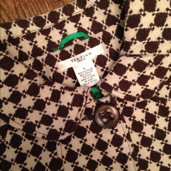 Chocolate Brown & Creme Checkered Wool Blazer - Picture 2 of 4