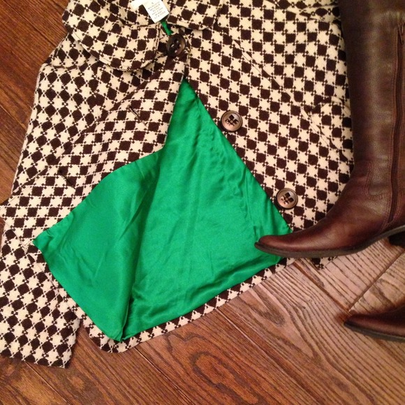 Chocolate Brown & Creme Checkered Wool Blazer - Picture 3 of 4