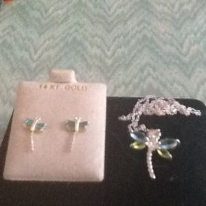 Dragonfly necklace and earrings