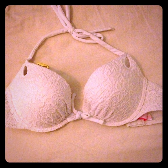 Victoria's Secret white crochet push-up swim top