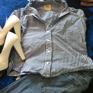 Hollister Blue and White Pinstripe Button-Up