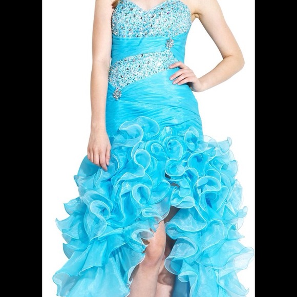 Blue High to Low Ruffle Prom Dress