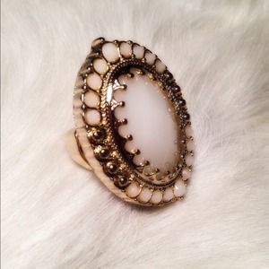 Oval Milk White Cocktail Ring