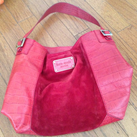 Red Kate Spade, leather and suede combo satchel!
