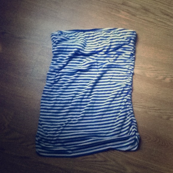 Blue and white striped tube top with holder inside