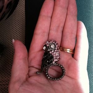 Pink and black owl ring