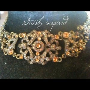 16" glass stone choker necklace Gatsby style vclm