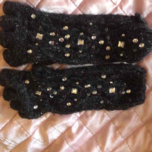 Betsey Johnson Fingerless Rhinestone Gloves