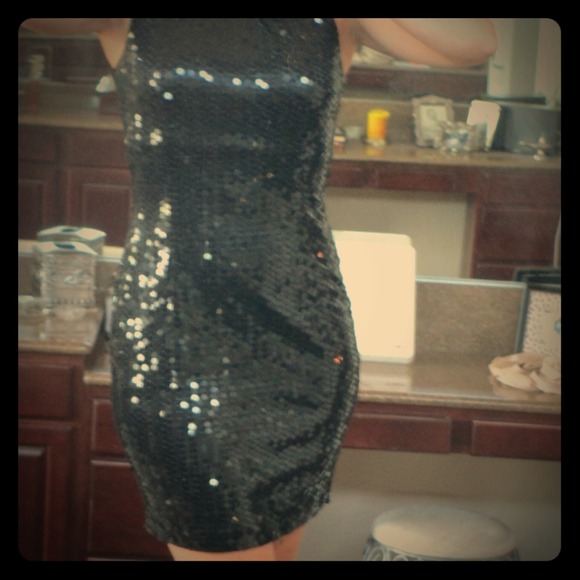 Black sequin cocktail dress