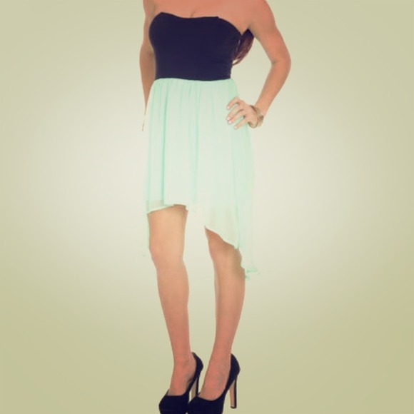 Black & Turquoise High Low Dress