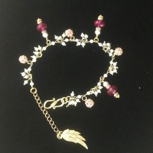 Angel wing bracelet with pink Czech crystals