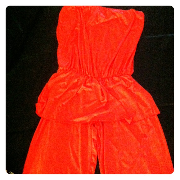 Mango colored peplum jumpsuit.