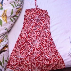 Global Peace halter tie red and white dress