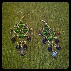 Purple and green beaded earrings