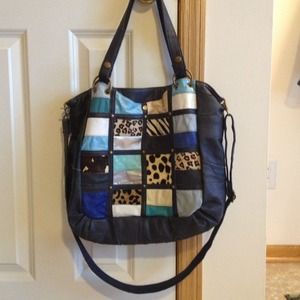 Blue patchwork handbag