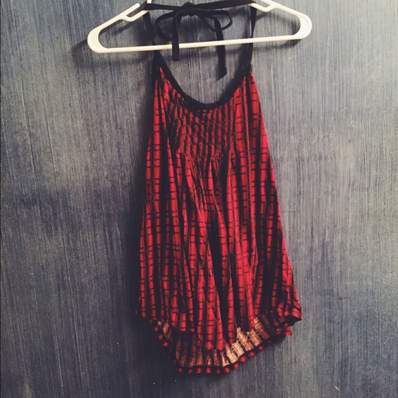 Cute red and black tie up tank.