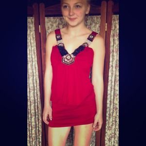 Red beaded mini dress size m