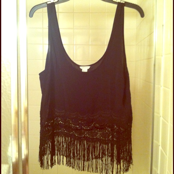 Soft black over shirt with detail and fringe :)