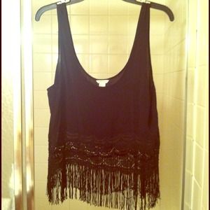Soft black over shirt with detail and fringe :)