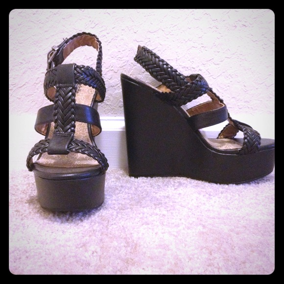 Shoes - Black braided wedges.