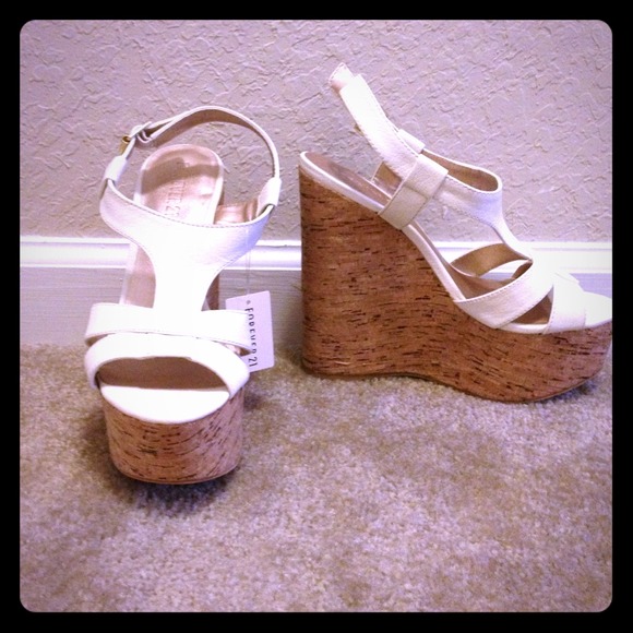 Shoes - White and cork wedges.