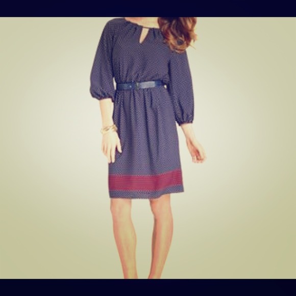 NWT Anne Klein navy polka dot belted dress size 14