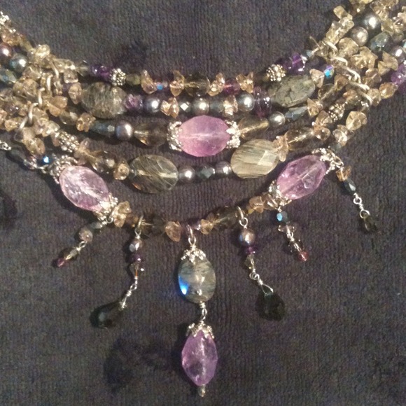 Amethyst and Crystal, Silver Necklace - Picture 2 of 4