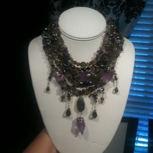 Amethyst and Crystal, Silver Necklace