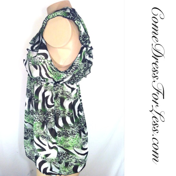 Maya Green & Black Print Top - Picture 3 of 4