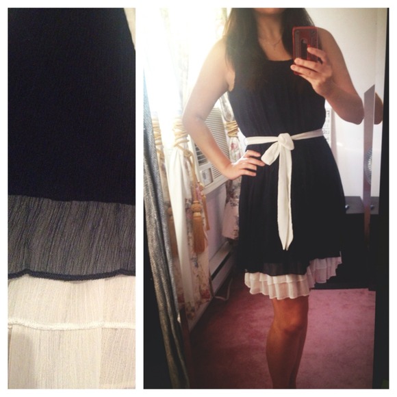 Chiffon Dress with White Waist Tie