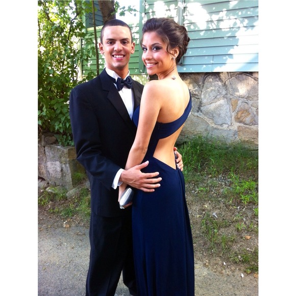 Beautiful open back navy blue gown with gems - Picture 2 of 4