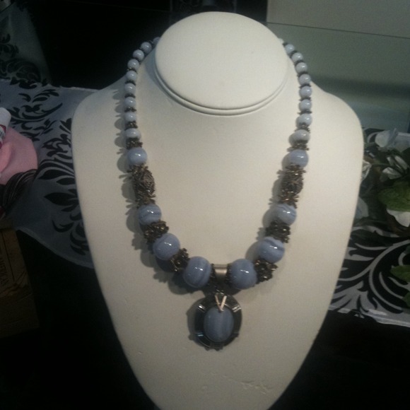 Silver Necklace with Tiger Eye Stones - Picture 1 of 4