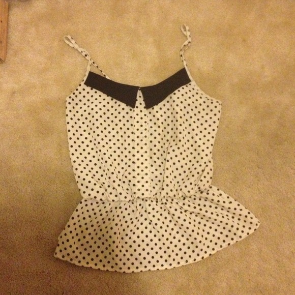 SOLD IN BUNDLE Cream and black polka dot shirt