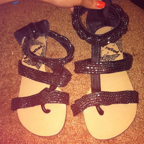 Black Beaded Sparkly Gladiator Sandals
