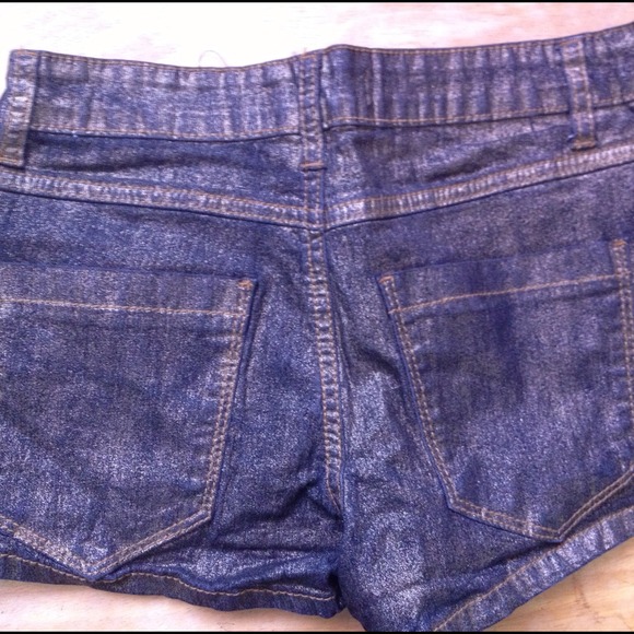 Forever 21 Gold Shimmer High Waisted Shorts - Picture 2 of 4