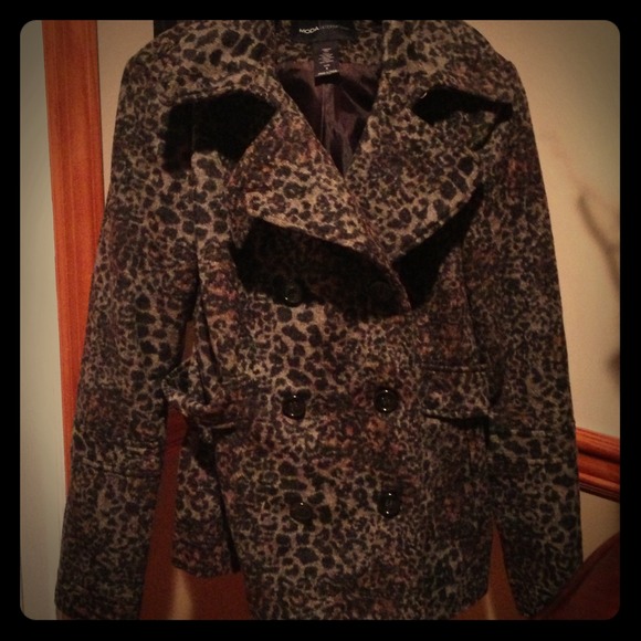 Leopard print pea coat