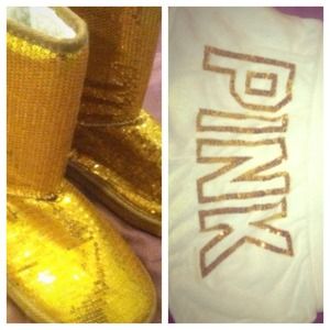 VS shorts and gold boots bundle