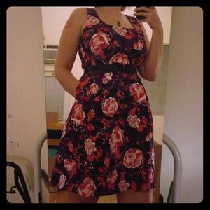 Purple and pink floral print dress - with pockets!